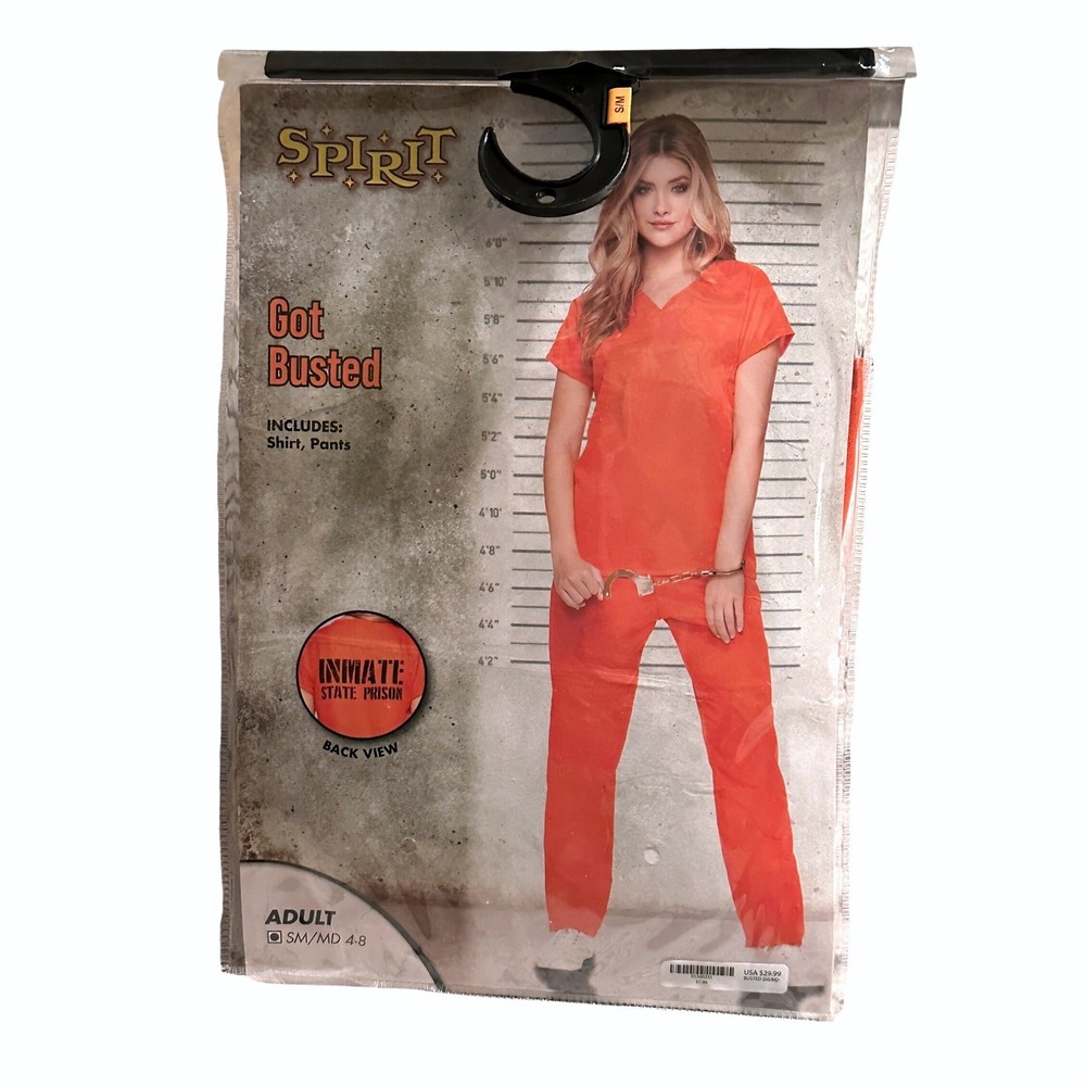 Spirit Got Busted Prisoner Costume Adult SM/MD Orange Inmate Halloween Outfit
